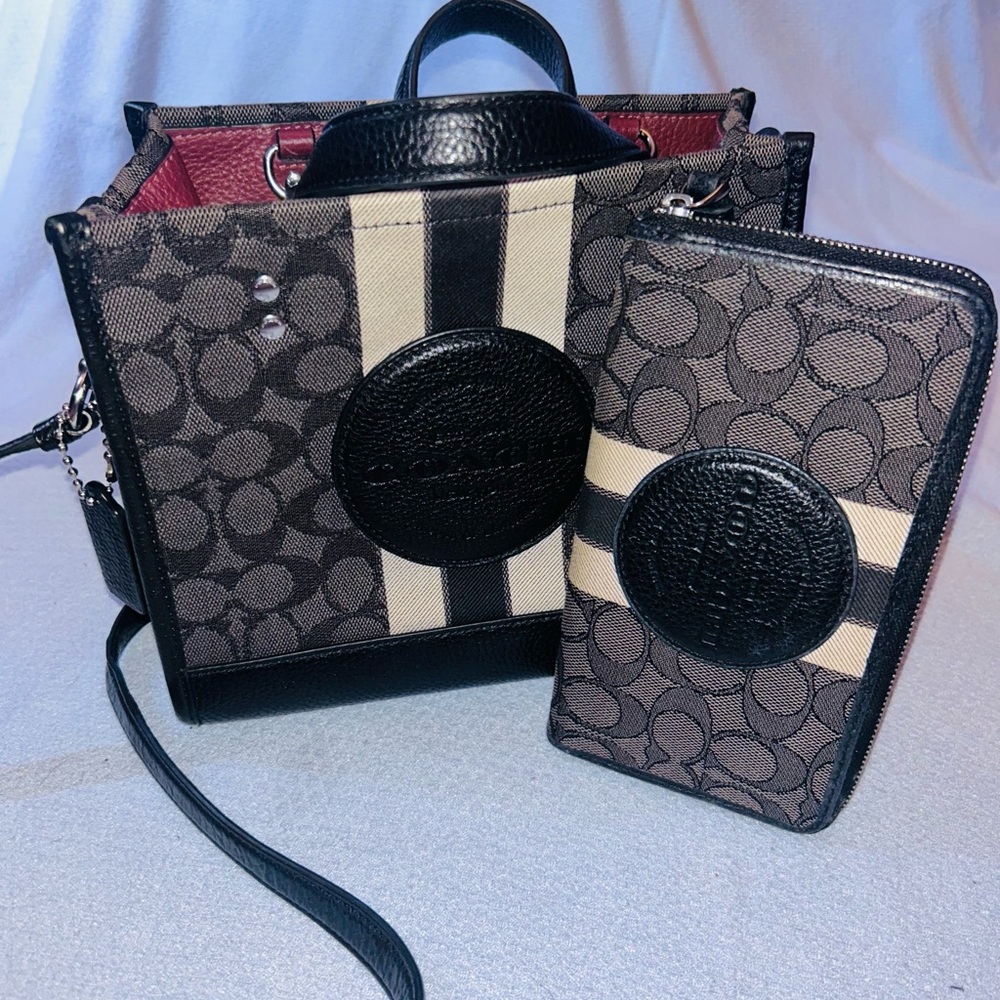 Coach Dempsey Signature Canvas Mini Satchel Crossbody + Matching large wallet.